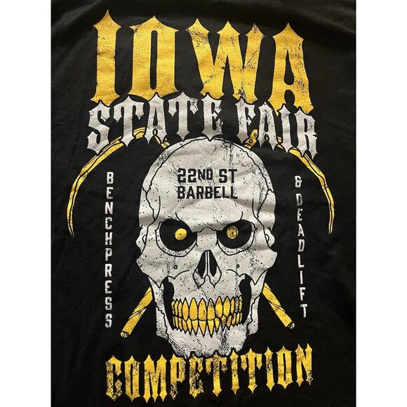 Iowa State Fair Competition T-Shirt - Skull & Barbell Graphic - Picture 2 of 6